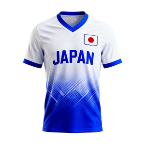 Camiseta de Fútbol Sublimada con Degradado Blanco y Azul |   Corto |   Cuello en V |   Nombre del Insignia Personalizado |   100% Poliéster |   Venta al por mayor OEM, MOQ 10 - Product Image 1