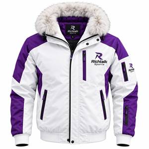 Blouson d'hiver matelassé pour homme, blanc et violet, coupe-vent, imperméable, style sportif, broderie sur le devant - Product Image 1