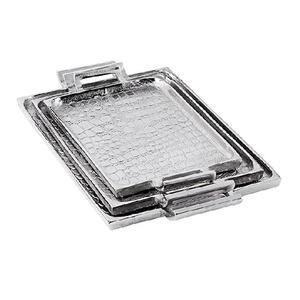 Bandejas Rectangulares Largas de Lujo Plateadas con Asas de Flor-de-Lis, Juego de Platos con Detalles Metálicos, Centro de Mesa, Suministro al por Mayor - Product Image 6