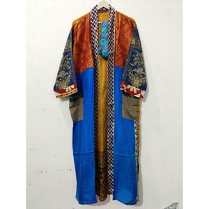 Robe Kimono Maxi Vintage en Soie Recyclée pour Femme, Élégante, Patchwork, Col en V, Cordon de Serrage, Respirante, Séchage Rapide, Idéale pour l'Été - Product Image 6