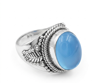 OEM 925 Sterling <b>Silver</b> Blue Chalcedony <b>Statement</b> <b>Ring</b> Handmade Artisan Oval Gemstone <b>Ring</b> Rose Gold Yellow Gold Plated - Product Image 2