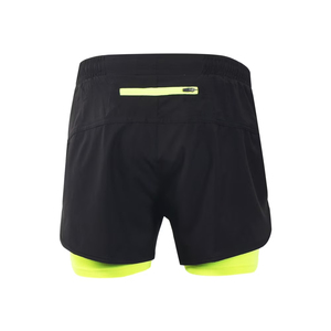 Adult Men's Black Double <b>Layer</b> Sport Shorts With Neon Green Inner Quick Dry Breathable Drawstring Waist Short Length - Product Image 2