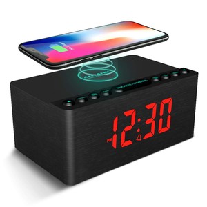 Palm Wood Wireless Charging Desk <b>Clock</b> with <b>LED</b> Display - Wholesale - Product Image 2