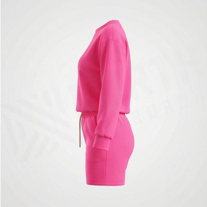 Ensemble 2 pièces tricoté rose pour femme, col rond, manches longues, couleur unie, coupe ample, décontracté, longueur au-dessus du genou, respirant - Product Image 3