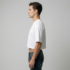 Men's <b>White</b> Boxy T-Shirts Short Sleeve O-Neck Crop Boxy <b>Tee</b> Shirt Men Summer Lightweight Boxy T-Shirt Mens - Product Image 4