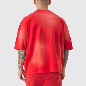 Camiseta de algodón 100% para hombre, de corte holgado, con logo personalizado, efecto desgastado por el sol, venta al por mayor - Product Image 3