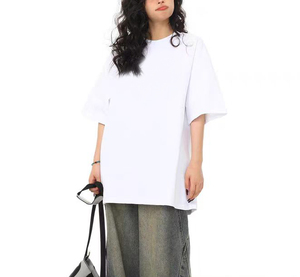 Camiseta Blanca Oversize de Algodón para Mujer, Estilo Minimalista Casual, Top de Moda con Hombros Caídos - Product Image 1