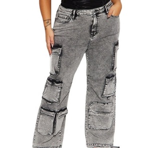 New Arrival OEM Custom <b>High</b> Quality Jeans Pants 6 Pockets Oversize Baggy Denim Jeans Street Wear Vintage Wash Cargo Pants Men - Product Image 3