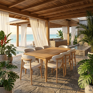 Juego de Comedor de Madera de Teca Elora de Diseño Escandinavo Moderno, Ahorro de Espacio, Respaldo Sólido de Madera de Teca de Primera Calidad, Juego de Comedor de 8 Plazas, Muebles para Comedor - Product Image 4