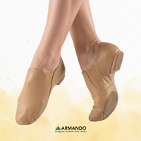 Envío Rápido, Zapatos de Baile Jazz para Niños, de Cuero Nappa, con Suela Partida, para Práctica y Entrenamiento, Ajuste Elástico, Soporte de Arco, Negro y Bronceado