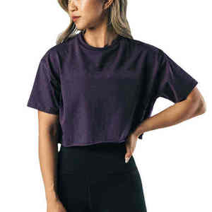 All Seasons Fashion Crop Tops Cotton Knitted O-neck Slim <b>Fit</b> Breathable <b>T</b>-<b>Shirts</b> Customizable Streetwear <b>Cropped</b> Tee For Ladies - Product Image 1