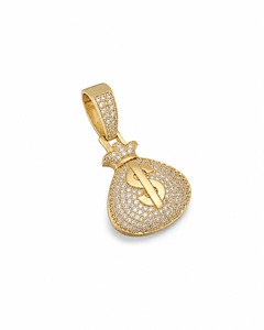 18K Solid Gold Money Bag Pendant With Diamond Micro Insert Hiphop Style Men's Necklace Round Brilliant Cut Diamonds - Product Image 4