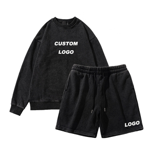 Sudadera con Capucha y Pantalones Cortos Unisex de Algodón 100% Lavado al Ácido, Estilo Vintage, Casual de Verano, con Logotipo Personalizado - Product Image 2