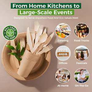 Natural Wooden Cutlery <b>Set</b> Disposable Fork Spoon Knife for Catering Party <b>Picnic</b> Foodservice - Product Image 6