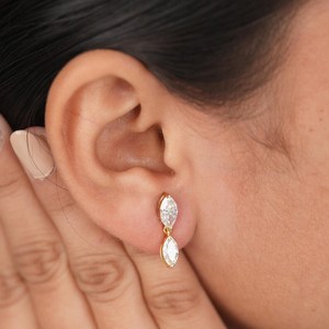 Elegant 0.51+0.31CT Each Marquise Cut Diamond Drop Earrings Lab Grown 14K Solid Gold Anniversary <b>Gift</b> For Partner Charms - Product Image 2