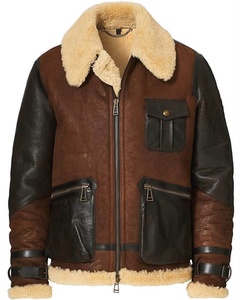Veste en cuir marron pour homme avec doublure en fausse fourrure, fermeture éclair, style motard, vêtement d'hiver - Product Image 1