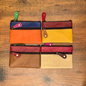Nueva Cartera de moda de cuero genuino reciclado, Mini Tarjetero con cremallera, monedero, bolso de cuero, bolso de muñeca Simple colorido sólido - Product Image 4