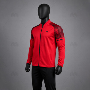 Veste de sport rouge pour homme, manches longues, col montant, fermeture éclair sur le devant, logo, respirante, en polyester, pour le printemps - Product Image 2