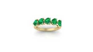 14KT Solid Gold Heart Natural Emerald Half Eternity Wedding & Party <b>Ring</b> - Product Image 2