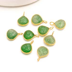 Pendentif en forme de fleur de quartz vert fraise AAA, charme en argent sterling 925, pierre précieuse sculptée à la main, pendentif en forme de cœur pour la fabrication de bijoux, 12 mm - Product Image 1