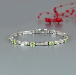 Natural Peridot Stone <b>Charm</b> <b>Bracelet</b> in 925 Sterling <b>Silver</b> Gold Plated Handmade Luxury Jewelry for Women - Product Image 1