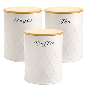 Bocaux à thé, sucre et café avec couvercles en bois hermétiques - Product Image 1