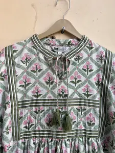 Vestido Floral bohemio de talla grande, Maxi de verano para mujer, estampado de bloques de algodón, técnicas bordadas Hippie, borla, moda Floral informal - Product Image 5