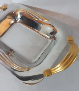 Bandeja DE SERVICIO DE METAL DE ACERO INOXIDABLE plateado de la mejor calidad con mango de latón Bandeja de servicio de fiesta de Navidad de último diseño al por mayor - Product Image 6