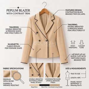 Blazer Elegante Beige de Doble Botonadura con Combinación Negra para Mujer, de la Hermandad Griega Delta Sigma de Cosh International - Product Image 5