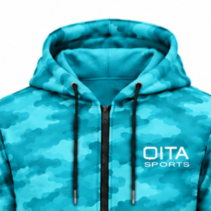 Cyan Camo Tracksuit Unisex Full <b>Zip</b> <b>Hooded</b> Jacket Jogger Pants Set Custom Camouflage Athletic Casual Training Sportswear Outfit - Product Image 6