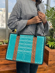 Nuevo bolso de mano con puntada para botas, bandolera de cuero de ante turquesa, bolso de mano oculto de cuero genuino Premium para mujer - Product Image 2