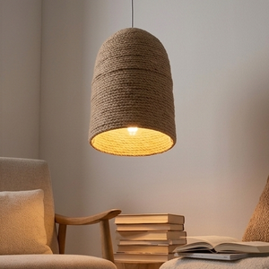 Lustre suspendu 100% fait main en jonc de mer naturel, abat-jour bohème à franges, lampe de plafond tressée ouverte, décoration intérieure - Product Image 6