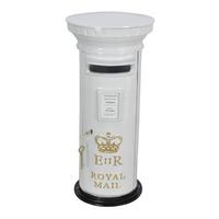 Boîte aux lettres cylindrique de luxe britannique ER Crown, blanche, la plus récente, pour fournitures de jardin, montage au sol, fabriquée à la main
