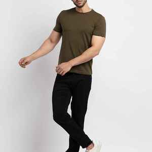 T-shirt pour homme vert olive à col rond et manches courtes, coupe classique, jersey décontracté, 100% coton, 220 grammes, couleur unie, design simple - Product Image 2