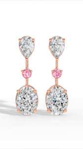 ต่างหูทรงหยดน้ำแบบดับเบิ้ลชาร์ม ประดับด้วยพลอยรูปทรงกลมและวงรีสีชมพูแพร์ ทอง 18K เครื่องประดับหรูหรา - Product Image 5