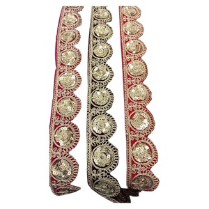 ริบบิ้นลูกไม้ฝ้ายคุณภาพสูงปักลายประดับคอเสื้อพร้อมเลื่อม ราคาขายส่งสำหรับส่งออกไปอินเดีย - Product Image 1