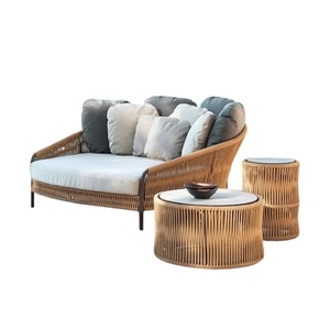 Outdoor Daybed Aluminum With <b>Waterproof</b> Rope Patio Garden Round <b>Sofa</b> For Pool, Beach, Home Furniture Set - Anjani - Product Image 2