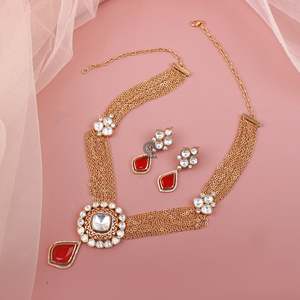 Jashn Polki Designer Bridal Necklace Set-Gold Plated Fine Jewelry with Earrings - Product Image 1