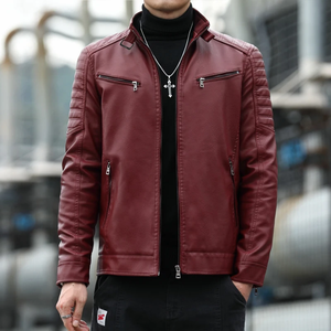 Chaqueta de Motero para Hombre, Recién Llegada, de Cuero Genuino, Color Sólido, Estilo Vintage, con Cierre, Transpirable y Resistente al Viento - Product Image 5