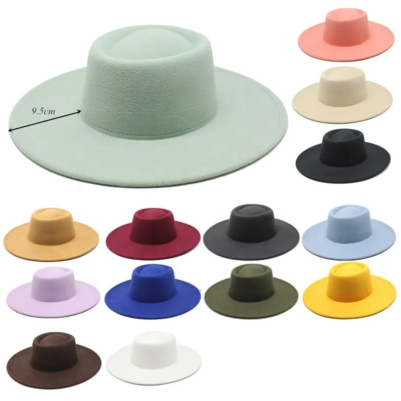 2023 Wholesale Black White Western Chapeaux Femmes Big Wide Brim Felt Fadora Pork Pie Fedora Hat For Women Men Pork Pie Churc