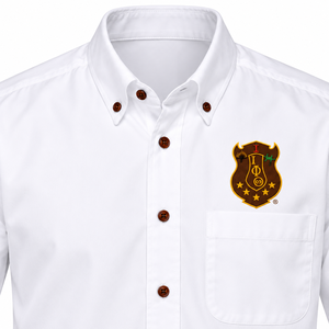 IOTA <b>White</b> Button-Up <b>Shirt</b> with Crest <b>Men's</b> <b>Long</b> <b>Sleeve</b> Collared Greek Fraternity Dress <b>Shirt</b> Brotherhood Formal Business Casual - Product Image 6