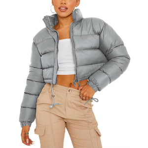 Pink Stand Collar <b>Puffer</b> <b>Jacket</b> <b>Women</b> <b>Crop</b> Windproof Thick Winter Coat - Product Image 3