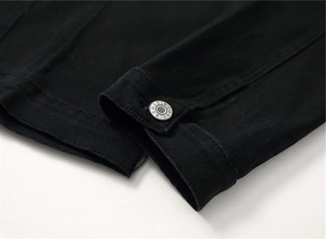 Men's Black And White Color Blocking <b>Denim</b> Jacket Turn-down Collar Single Breasted Casual Slim Fit Cotton <b>Material</b> - Product Image 4