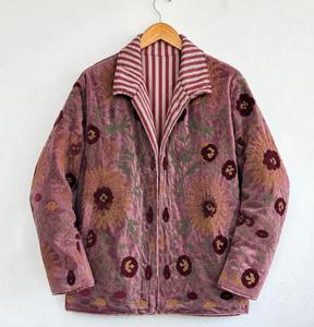 Elegant Purple <b>Velvet</b> Embroidered Suzani <b>Jacket</b> With Floral Pattern Full Sleeve Turn-down Collar Handmade <b>Women's</b> Winter Coat - Product Image 4