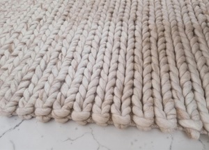 Handmade Modern Solid Chunky Knit Wool <b>Rug</b> <b>Thin</b> Latex Backed Ivory Area <b>Rug</b> for Living Room Bedroom Home Decor - Product Image 6