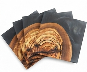Premium Square Wooden And Epoxy Resin <b>Coasters</b> With Walnut Grain Design Perfect for Home Hotel Ware Tableware Dining Accessory - Product Image 1