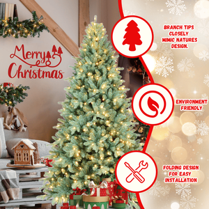 Albero di Natale Artificiale Blu-Verde da 2,1 m con Luci LED Bianco Caldo, Filo Memory e Filo in Ferro, 1845 Rami Misti in PE/PVC, Dimensioni 300 cm - Product Image 6