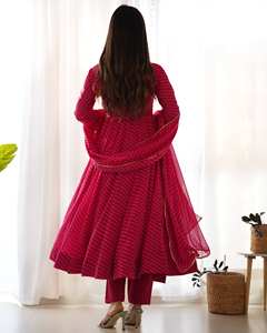 Conjunto de traje Anarkali a rayas para mujer con dupatta, elegante conjunto de kurta y pantalón para fiesta, vestido tradicional indio al por mayor - Product Image 4