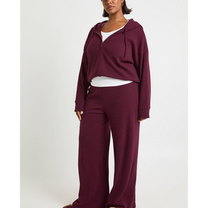 Ensemble de survêtement oversize en coton et polyester pour femme, double doublure, 2 pièces, tenue de sport automne, manches longues, pantalon large - Product Image 3