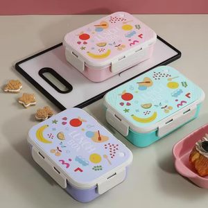 Lonchera de acero inoxidable de 3 compartimentos para niños, lonchera Bento rectangular linda con tapa de plástico, lonchera de acero inoxidable para alimentos. - Product Image 4